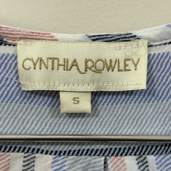 CYNTHIA ROWLEY Blouse Sz S Striped Rayon Faux Wrap V-Neck High Low Long Sleeve - Picture 3 of 13